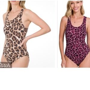 NEW Set of 2 Medium Bodysuits Zenana Leopard Tanks Soft